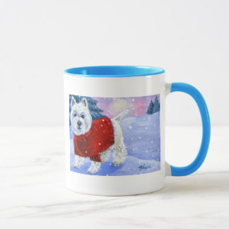 Winter Westie Tasse mit farbigem Griff