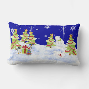 Winter Whimsey Pinguin Polar Bären Babys im Schnee Lendenkissen