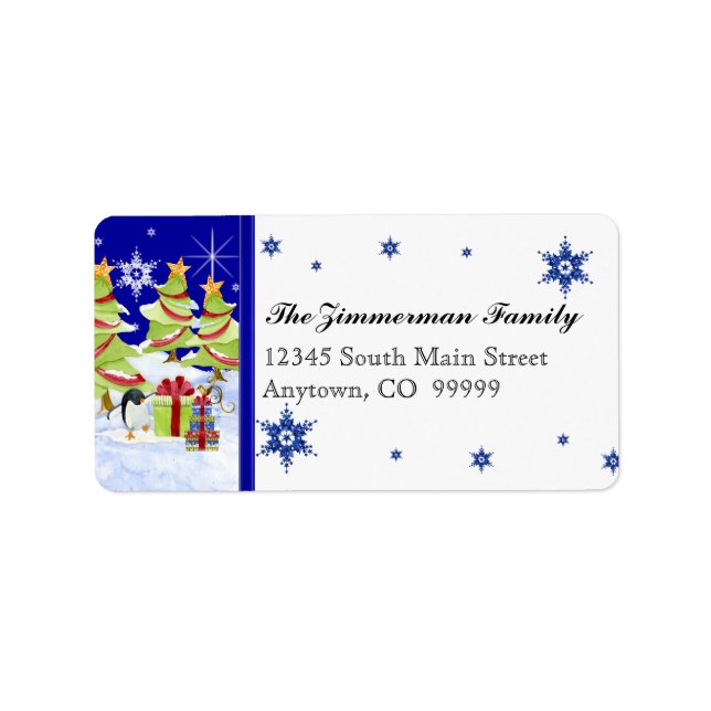 Winter Whimsy Niedlich Pinguin Babys in Snow Star Adressaufkleber (Vorne)