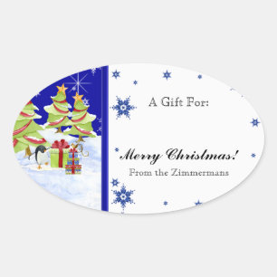 Winter Whimsy Niedlich Pinguin Babys in Snow Star Ovaler Aufkleber