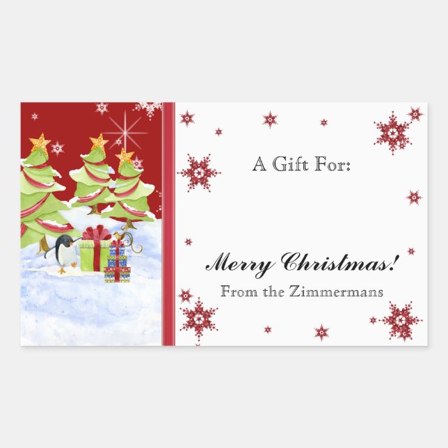 Winter Whimsy Niedlich Pinguin Babys in Snow Star Rechteckiger Aufkleber (Vorderseite)