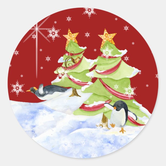 Winter Whimsy Niedlicher Eisbär Babys in Snow Star Runder Aufkleber (Vorderseite)