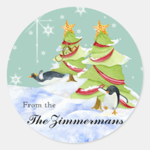 Winter Whimsy Niedlicher Eisbär Babys in Snow Star Runder Aufkleber
