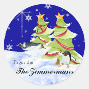 Winter Whimsy Niedlicher Eisbär Babys in Snow Star Runder Aufkleber