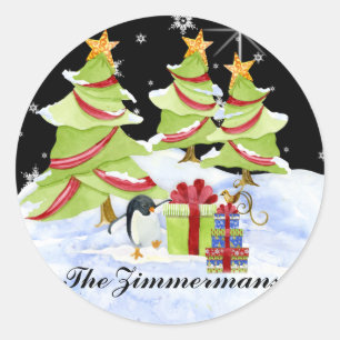 Winter Whimsy Niedlicher Eisbär Babys in Snow Star Runder Aufkleber