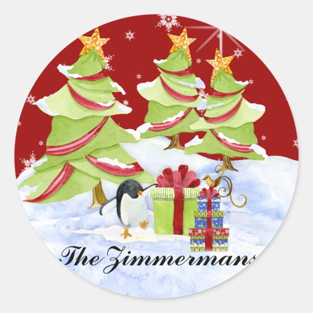 Winter Whimsy Niedlicher Eisbär Babys in Snow Star Runder Aufkleber (Vorderseite)