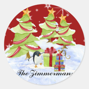 Winter Whimsy Niedlicher Eisbär Babys in Snow Star Runder Aufkleber