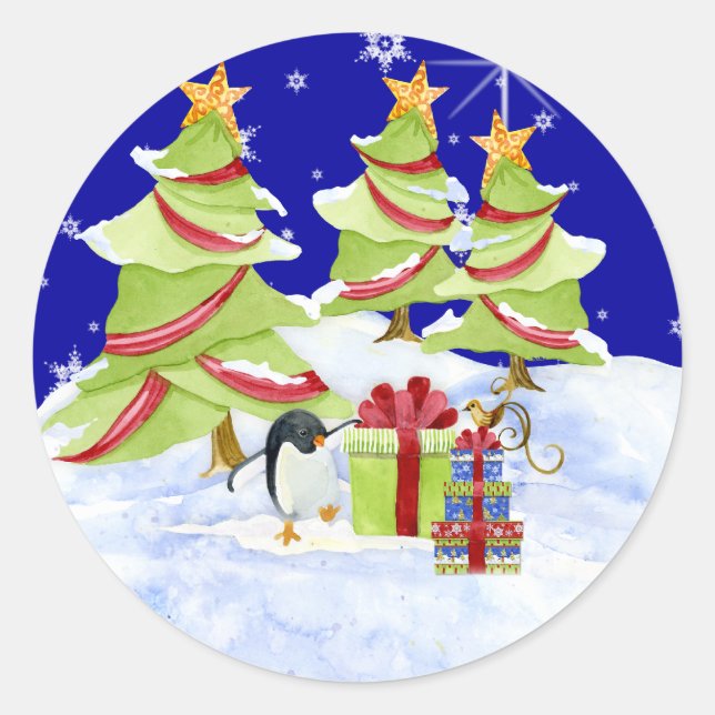 Winter Whimsy Niedlicher Eisbär Babys in Snow Star Runder Aufkleber (Vorderseite)