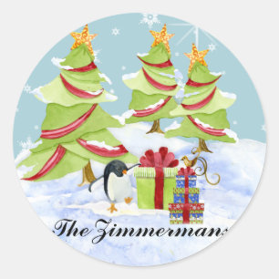 Winter Whimsy Niedlicher Eisbär Babys in Snow Star Runder Aufkleber