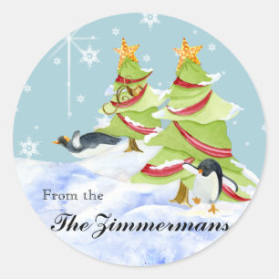 Winter Whimsy Niedlicher Eisbär Babys in Snow Star Runder Aufkleber