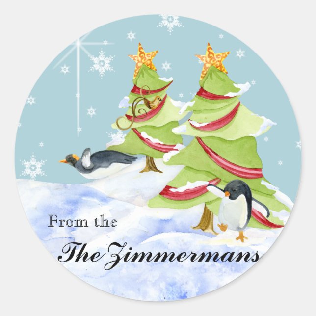 Winter Whimsy Niedlicher Eisbär Babys in Snow Star Runder Aufkleber (Vorderseite)