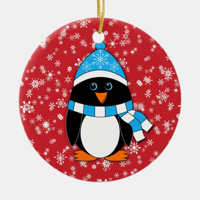 Winter Whimsy Pinguin Keramik Ornament (Vorne)