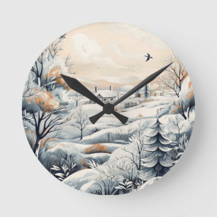 Winter-Whisper: Gemütliche Weihnachten im Dorf Runde Wanduhr