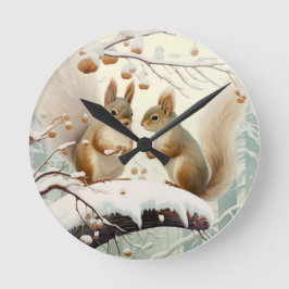 Winter Whispers: Eichhörnchen Snowdance Runde Wanduhr