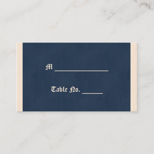 Winter White and Navy Blue Wedding Platzkarte (Vorderseite)