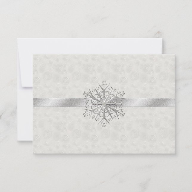 Winter White and Silver Snowflake Wedding RSVP (Vorderseite)