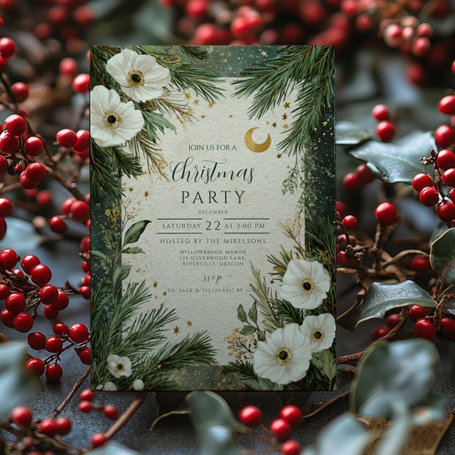 Winter White Anemone Weihnachtsfest Party Einladung (Von Creator hochgeladen)