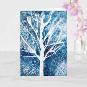 Winter white birch tree Christmas Karte