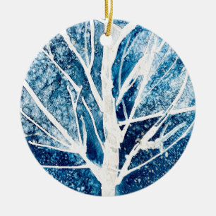 Winter white birch tree Christmas Keramik Ornament