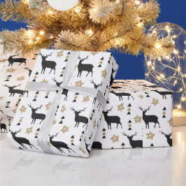 Winter White Black & Tan Deer Pattern Geschenkpapier
