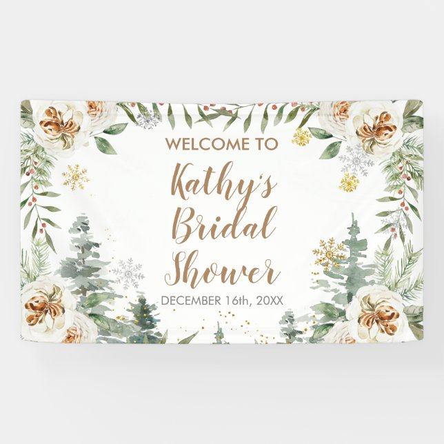 Winter White Floral Brautparty Grosses Banner (Horizontal)