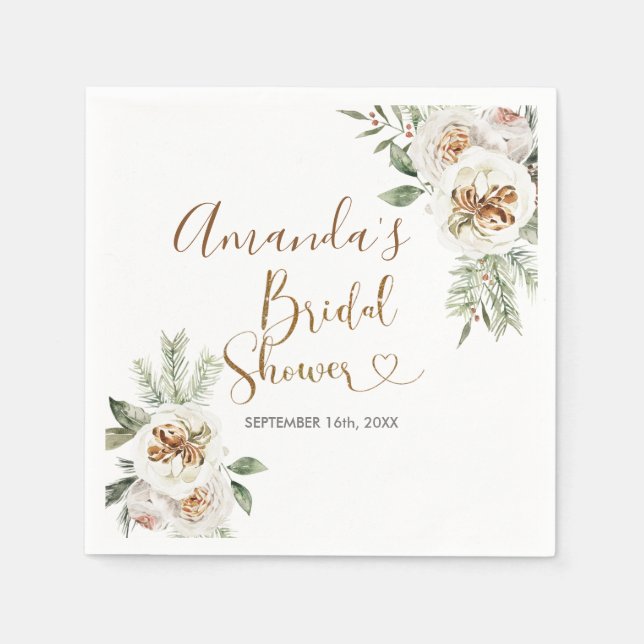 Winter White Floral Christmas Baby Dusche Napkin Serviette (Vorderseite)