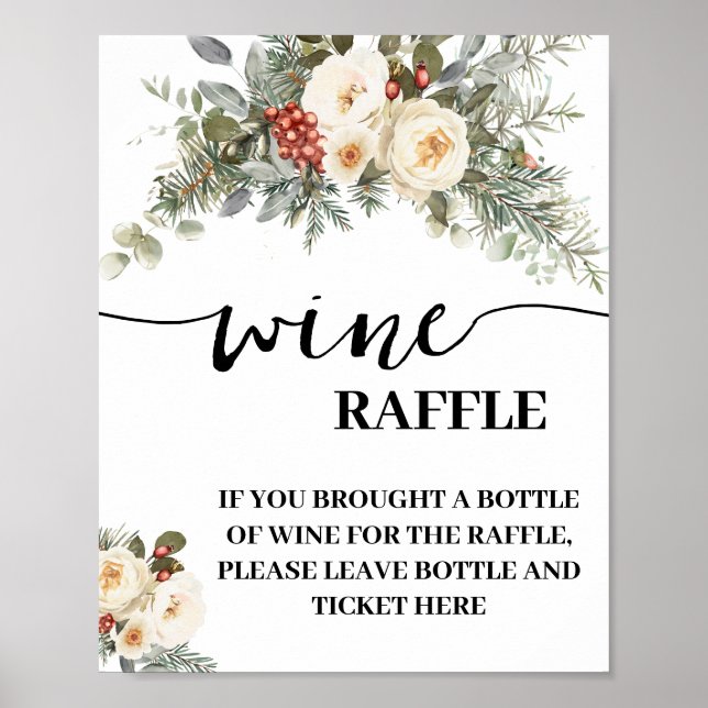 Winter White Floral Leave Wine Bottle Here Card Poster (Vorne)