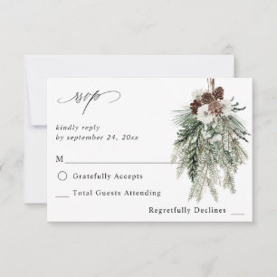 Winter White Floral & Pine no Mahl UAWG RSVP Karte