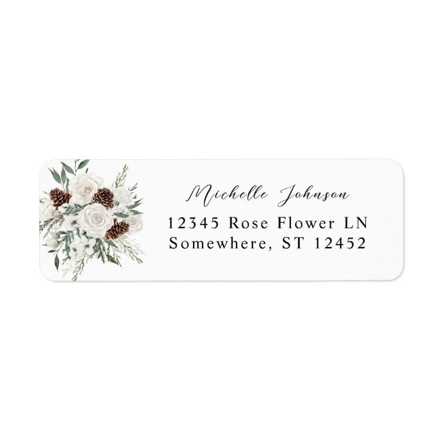 Winter White Floral & Pine Return Address Label 4 (Vorne)