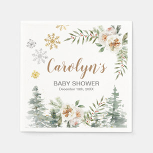 Winter White Floral Pine Tree Paper Napkins Serviette