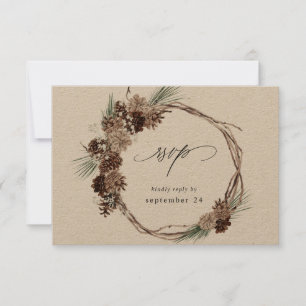 Winter White Floral & Pine w Mahl UAWG 2 Kraft RSVP Karte
