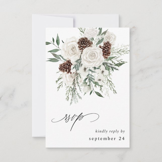 Winter White Floral & Pine w Mahl UAWG 3 RSVP Karte (Vorderseite)