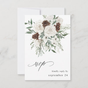Winter White Floral & Pine w Mahl UAWG 3 RSVP Karte