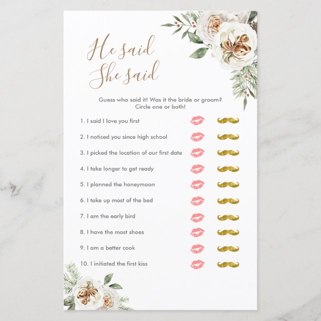 Winter White Floral sagte er sagte, sie habe Games (Vorderseite)