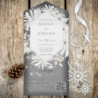 Winter White Floral Sparkle Grau QR Code