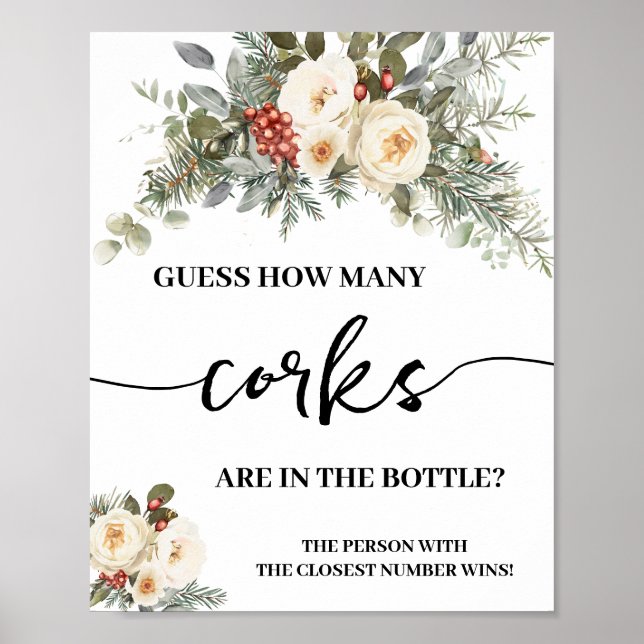 Winter White Flowers How Many Corks Shower Game Poster (Vorne)