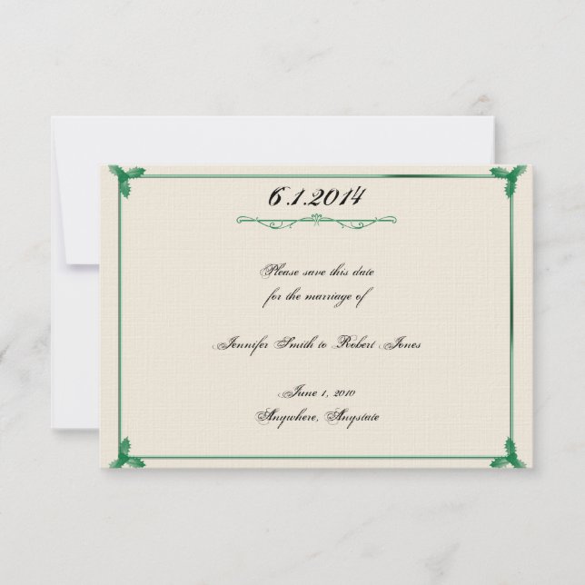 Winter White Green Mistletoe Hochzeit retten das D Save The Date (Vorderseite)