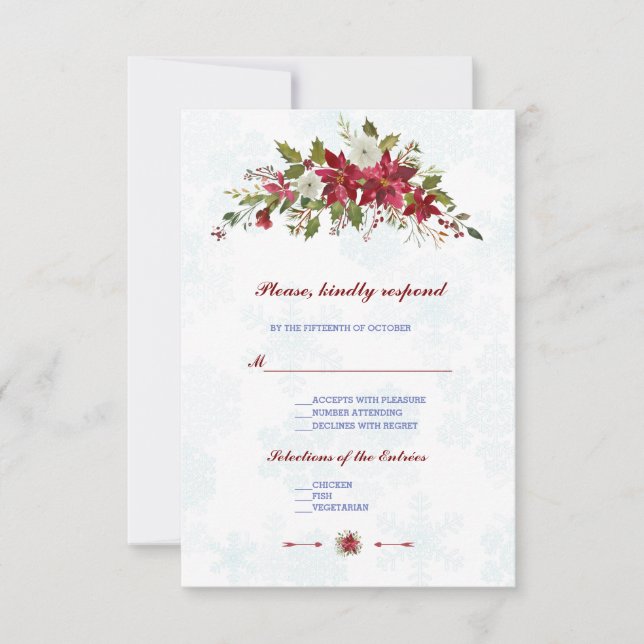 Winter White Poinsettia Snowflakes Wedding RSVP (Vorderseite)