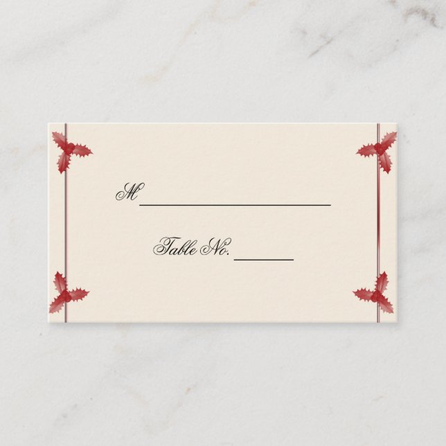 Winter White Red Mistletoe Wedding Platzkarte (Vorderseite)