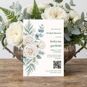 Winter White Rose Botanische Brautparty-Einladung Einladung