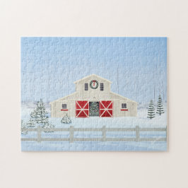 Winter White Snowy Weihnachtsstall Puzzle
