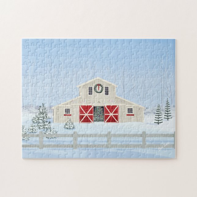 Winter White Snowy Weihnachtsstall Puzzle (Horizontal)