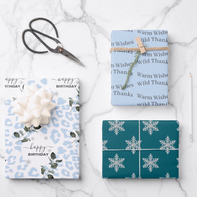 Winter Wild Gletscher Leopard Geschenkpapier Set (Vorderseite)