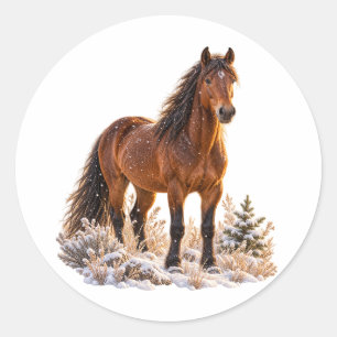 Winter-Wild-Horse-Weihnachten-Schnee Runder Aufkleber