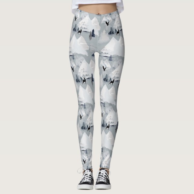 Winter Wilderness Bergwald Wildes Leben Leggings (Vorderseite)