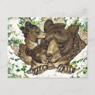 Winter Wildlife Art Black Bear Mutter und Kneipen Postkarte