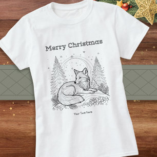 Winter-Wildlife-Fuchs-Linienkunstbild Weihnachten T-Shirt