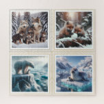 Winter Wildlife Square Puzzle 676 pcs<br><div class="desc">Step into a snowy wonderland with this heartwarming jigsaw puzzle featuring adorable animal families in their natural winter habitats. From curious wolf pups and playful fox kits to majestic polar bears and serene seals on floating ice, each scene radiates warmth and wonder. Perfect for nature lovers, families, and puzzle enthusiasts,...</div>