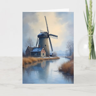 Winter Windmühle am Frostkanal Blank Gruß Karte