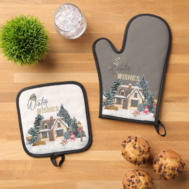Winter Wishes Christmas Gift For Home Decor  Ofenhandschuh & Topflappen-Set (Oben Unten)
